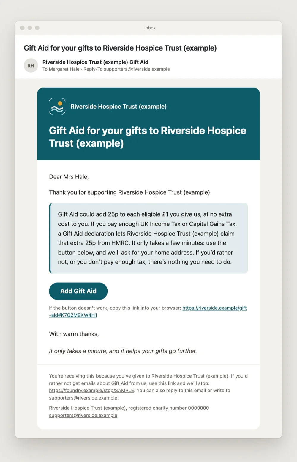 Standard email design (example charity)