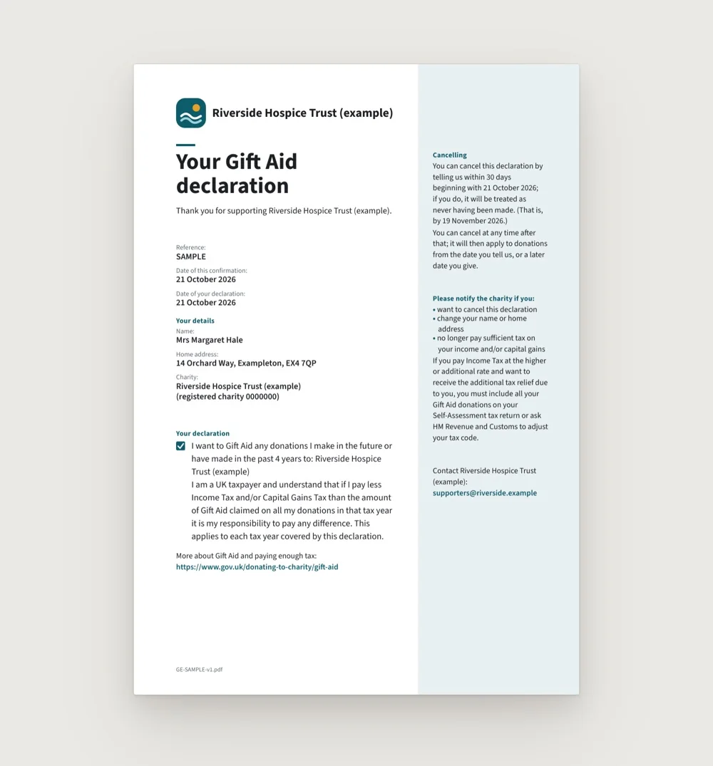 Margin Column declaration record design (example charity)
