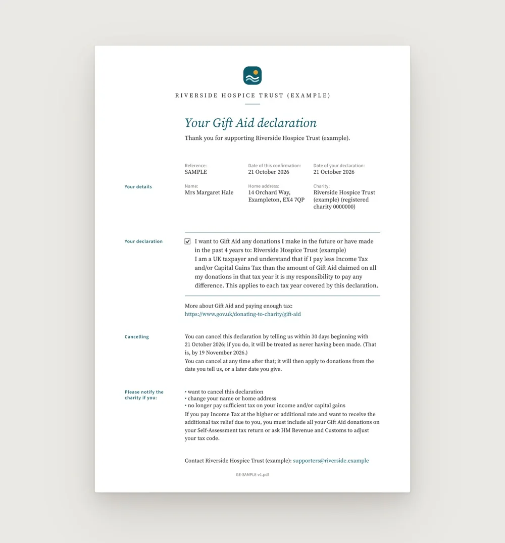 Quiet Luxury declaration record design (example charity)