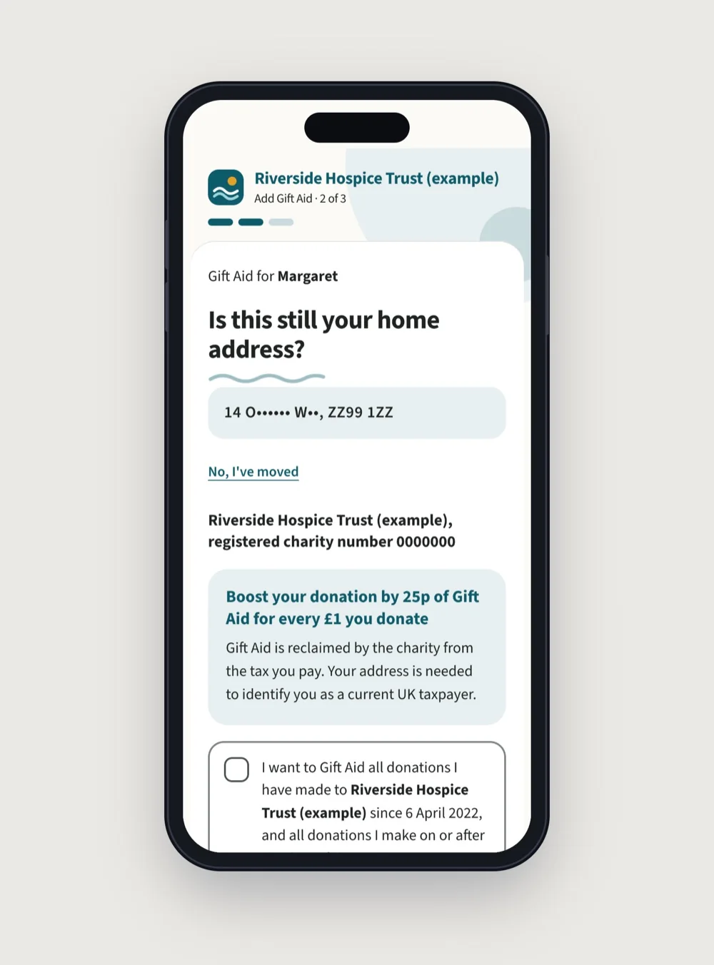 Neighbourhood supporter screen design (example charity)