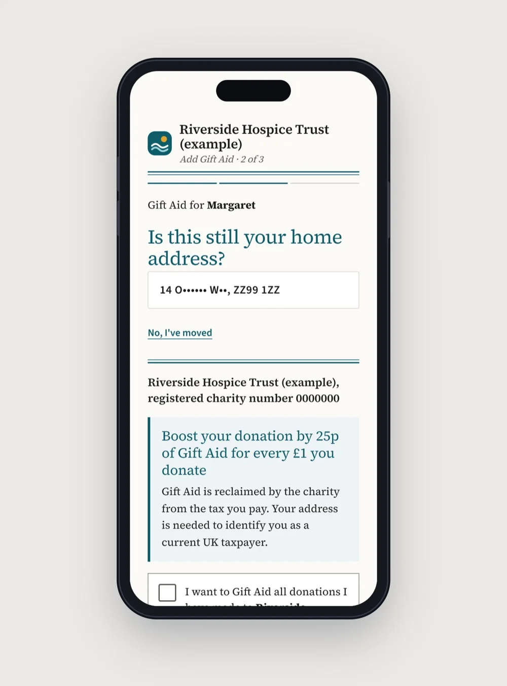 Broadsheet supporter screen design (example charity)
